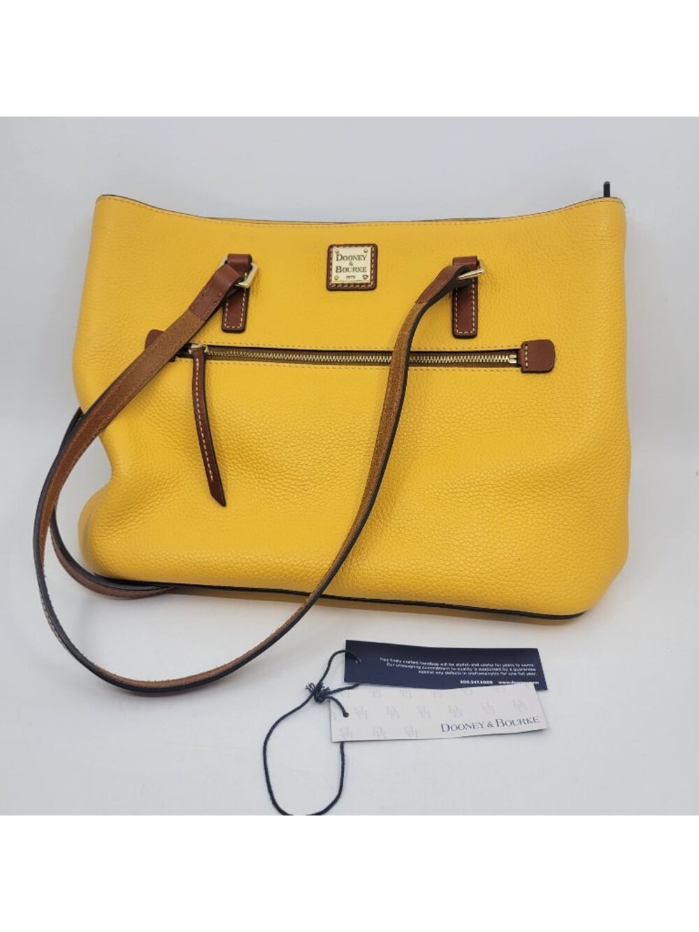 Dooney & Bourke Shopper Purse Pebbled Leather Dandelion Yellow Shoulder Bag Tags